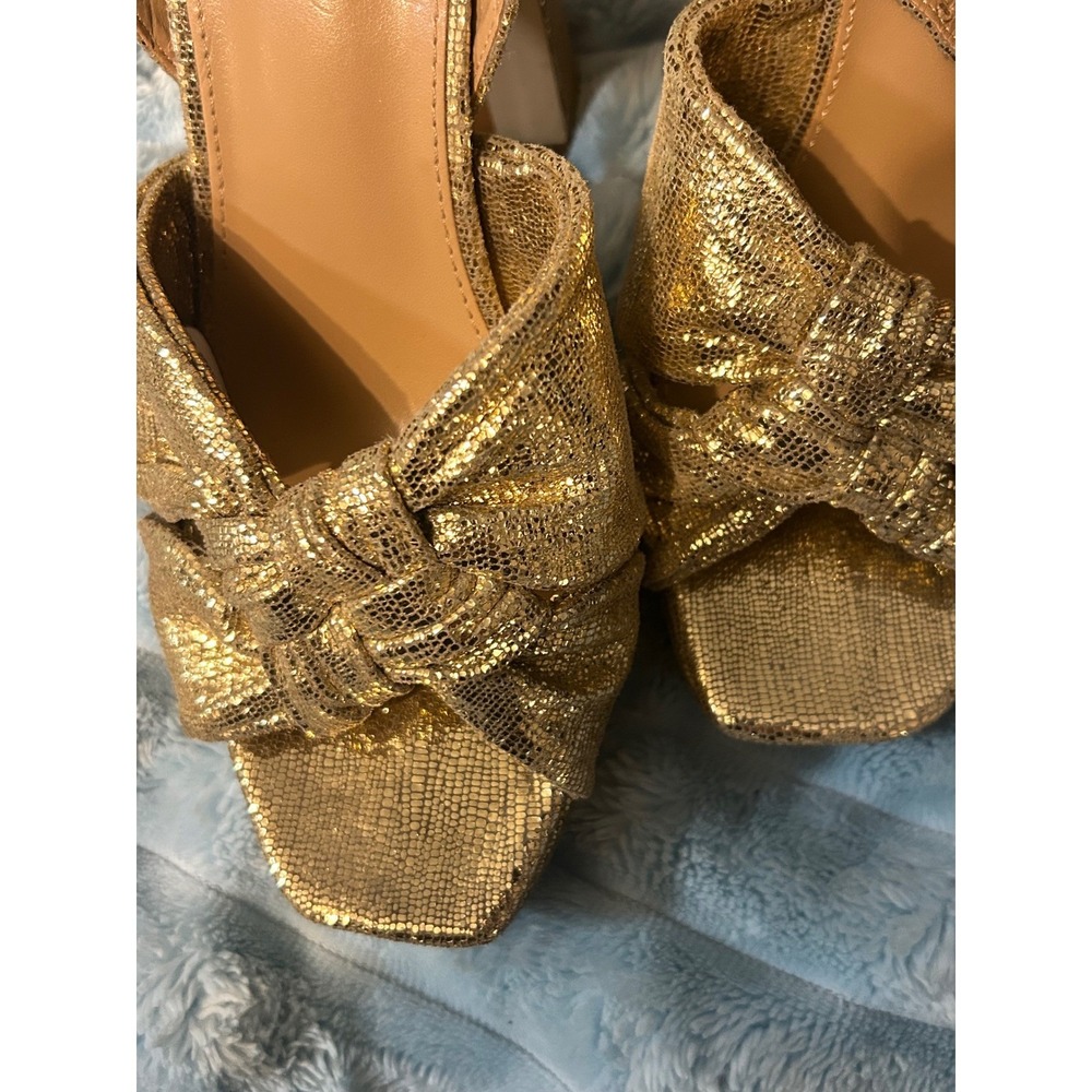 Sam Edelman Gold Bow Heeled Sandals | Metallic Evening Shoes | Size 8.5‎ - Picture 8 of 8
